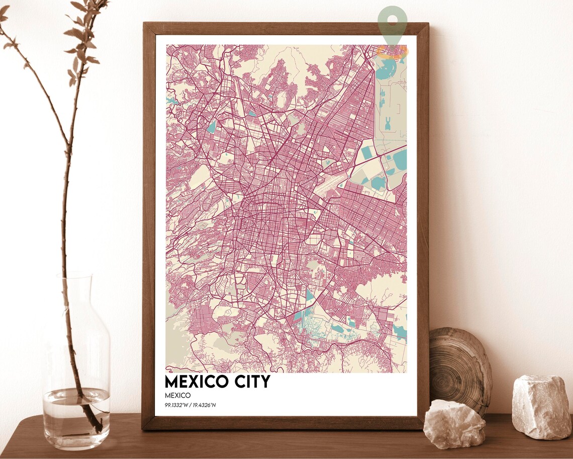 Mexico City Mexico Navy Street Map Colorful Modern Art Poster - Image 2