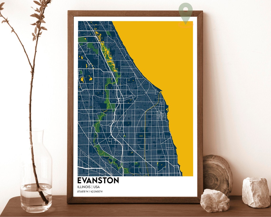 Evanston Illinois Purple Teal Street Map Lakefront Art Poster - Image 6