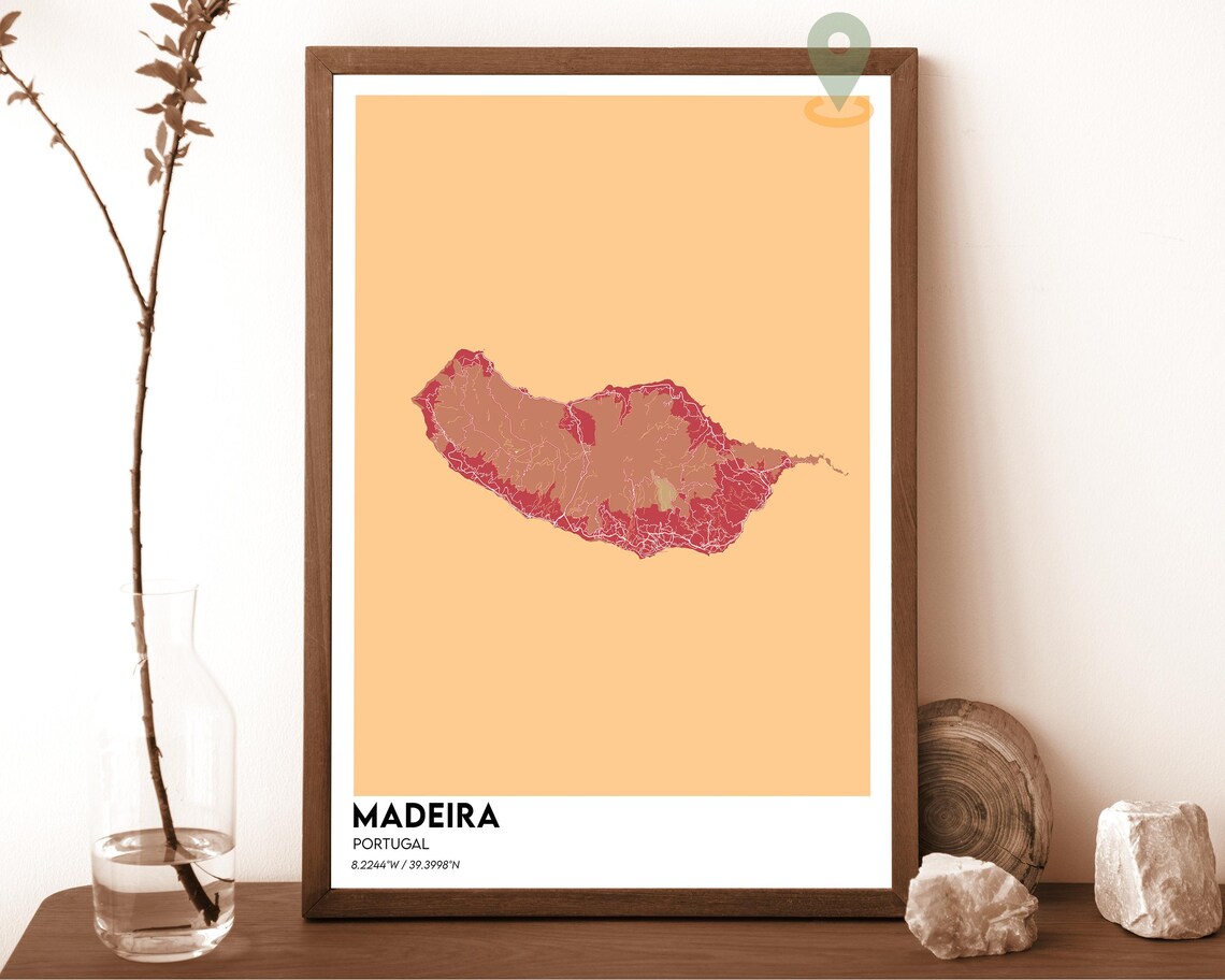 Madeira Portugal Green Island Mustard Minimalist Map Travel Poster - Image 4