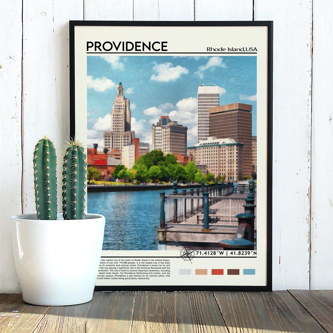 Providence Rhode Island Waterfront Vintage Skyline Travel Poster - Image 2