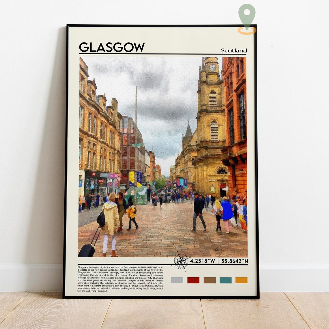 Glasgow Scotland Buchanan Street Scene Colorful Shops Painterly Poster - Image 5