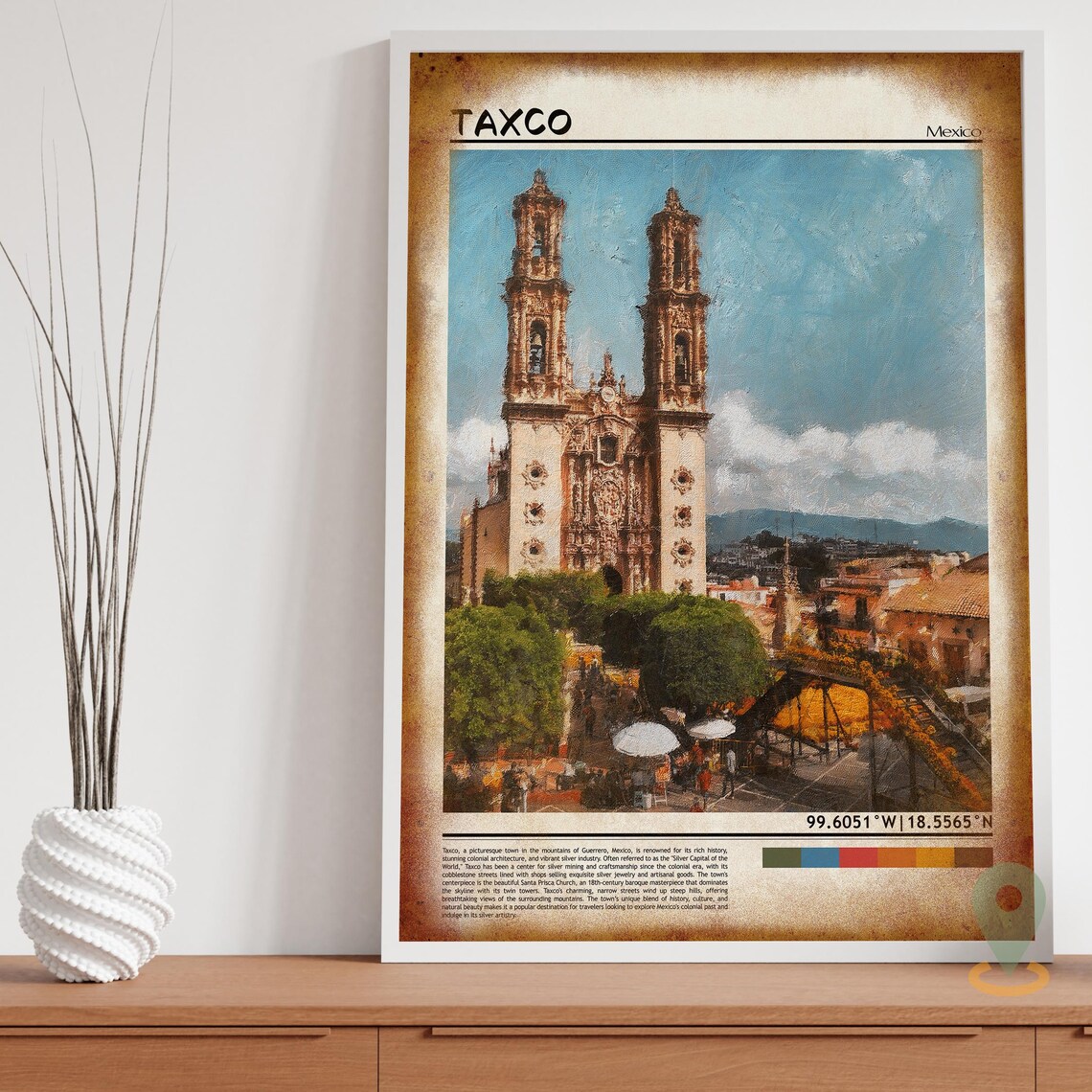 Taxco Mexico Santa Prisca Church Colonial Plaza Travel Poster - Image 3