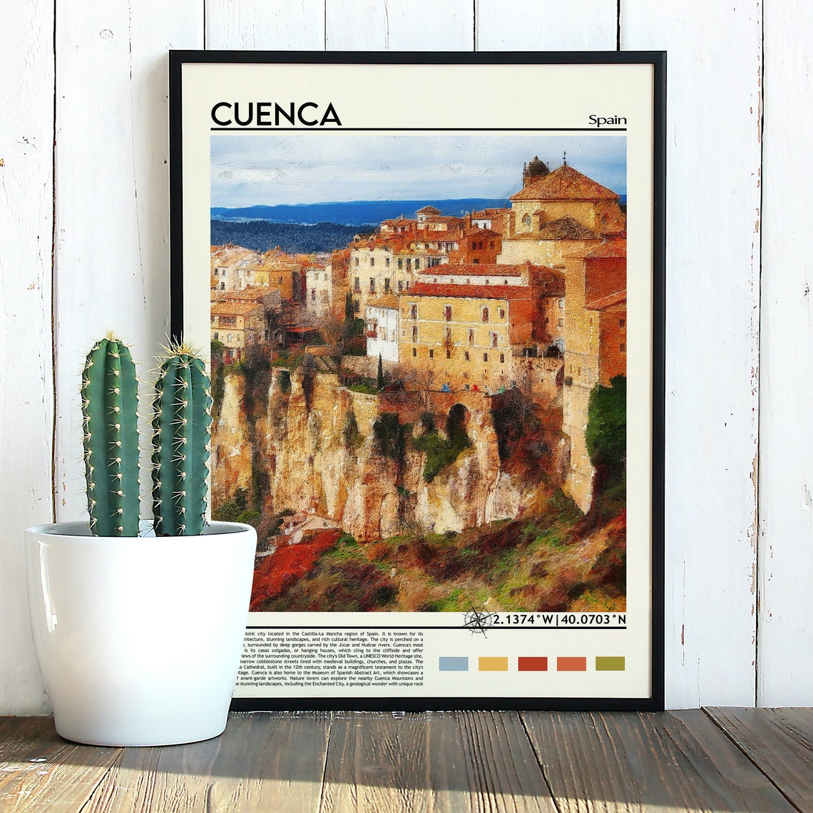 Cuenca Spain Hanging Houses Cliffside Old Town Travel Poster - Image 3