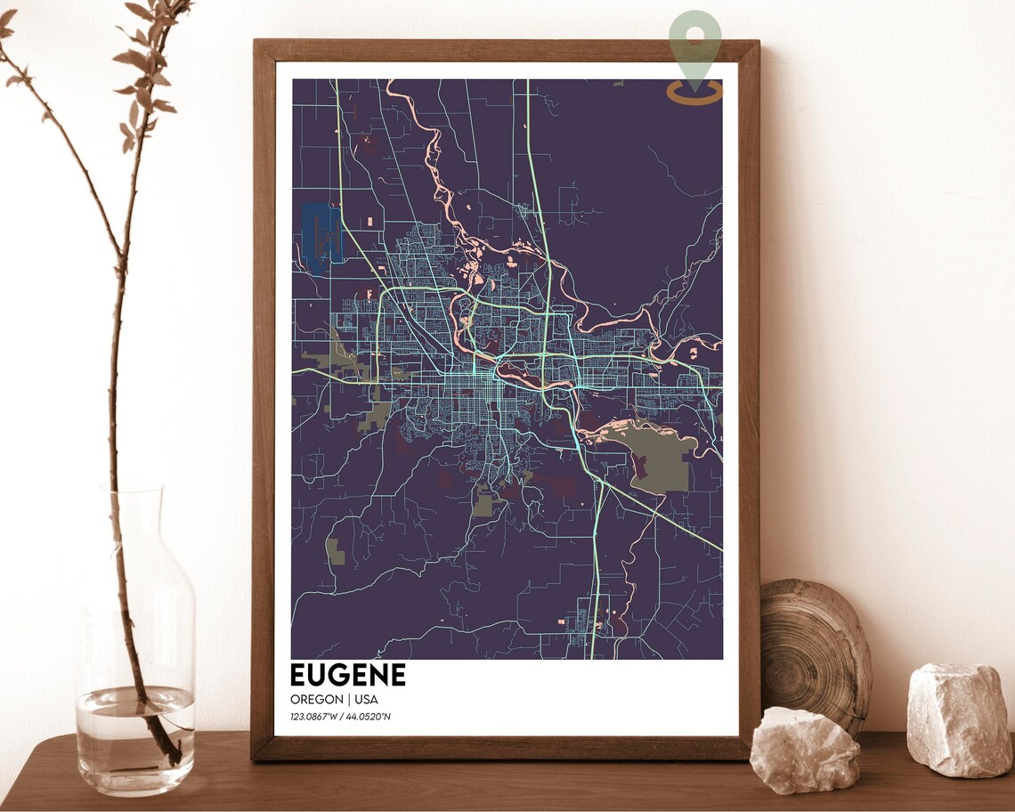 Eugene Oregon USA Night Street Map Dark Modern City Art Poster