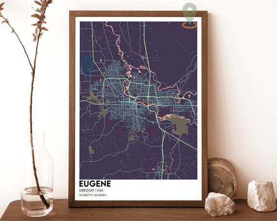 Eugene Oregon USA Night Street Map Dark Modern City Art Poster