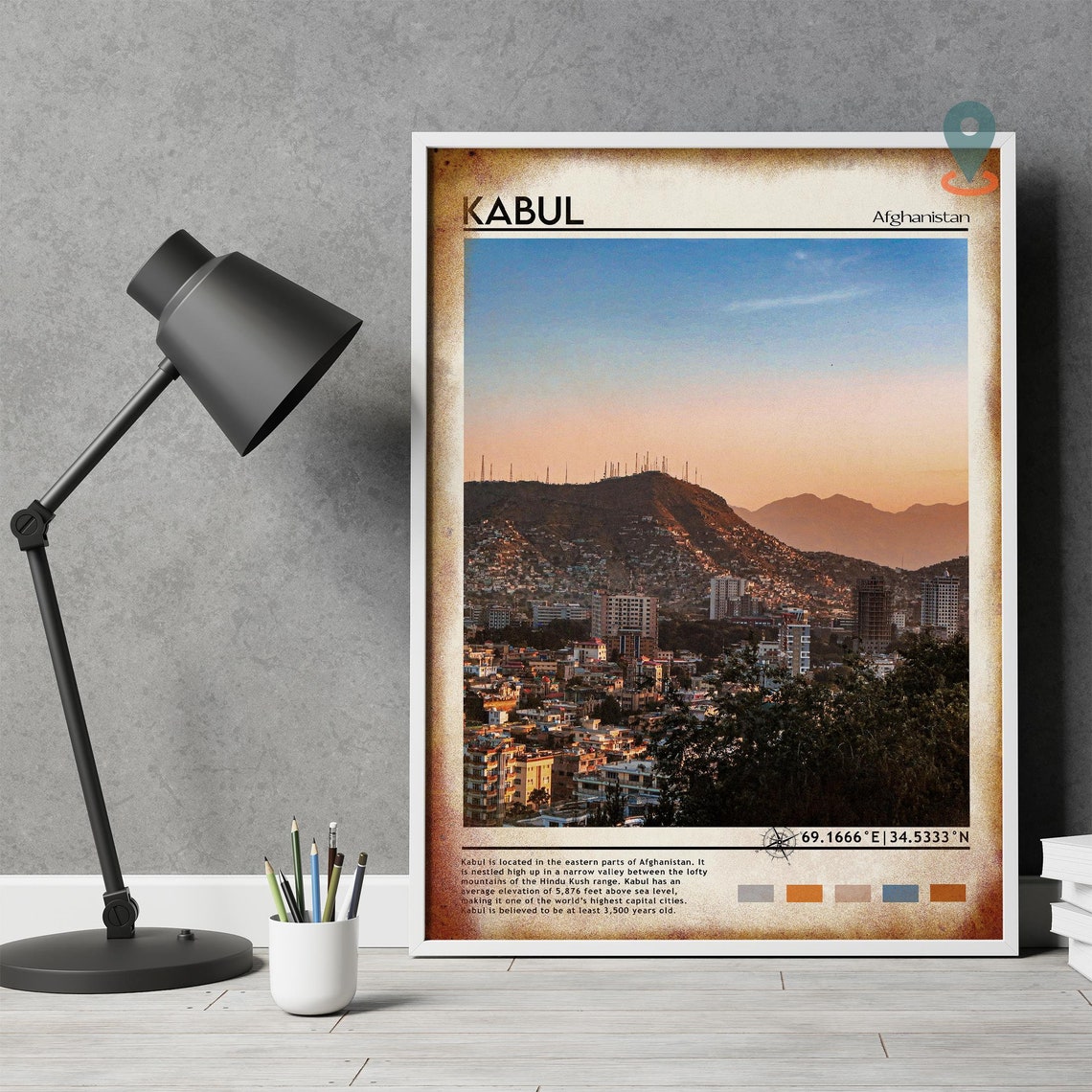 Kabul Afghanistan Sunset Cityscape Mountains Urban Travel Print - Image 3