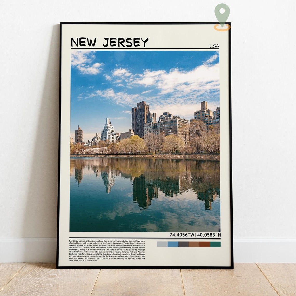 New Jersey USA Lakeside City Skyline Mirror Reflection Poster - Image 4