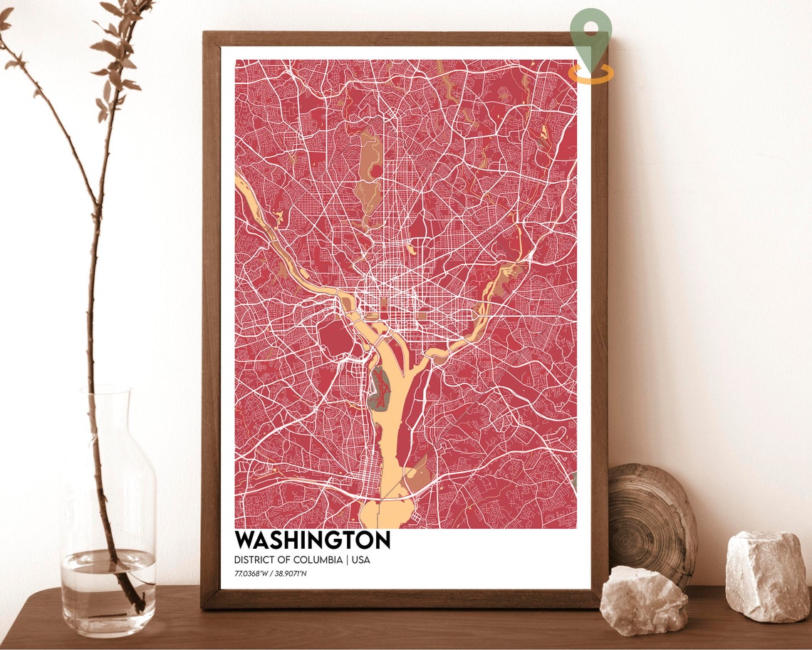 Washington DC Navy Gold Modern Capital City Map Decor Poster - Image 5