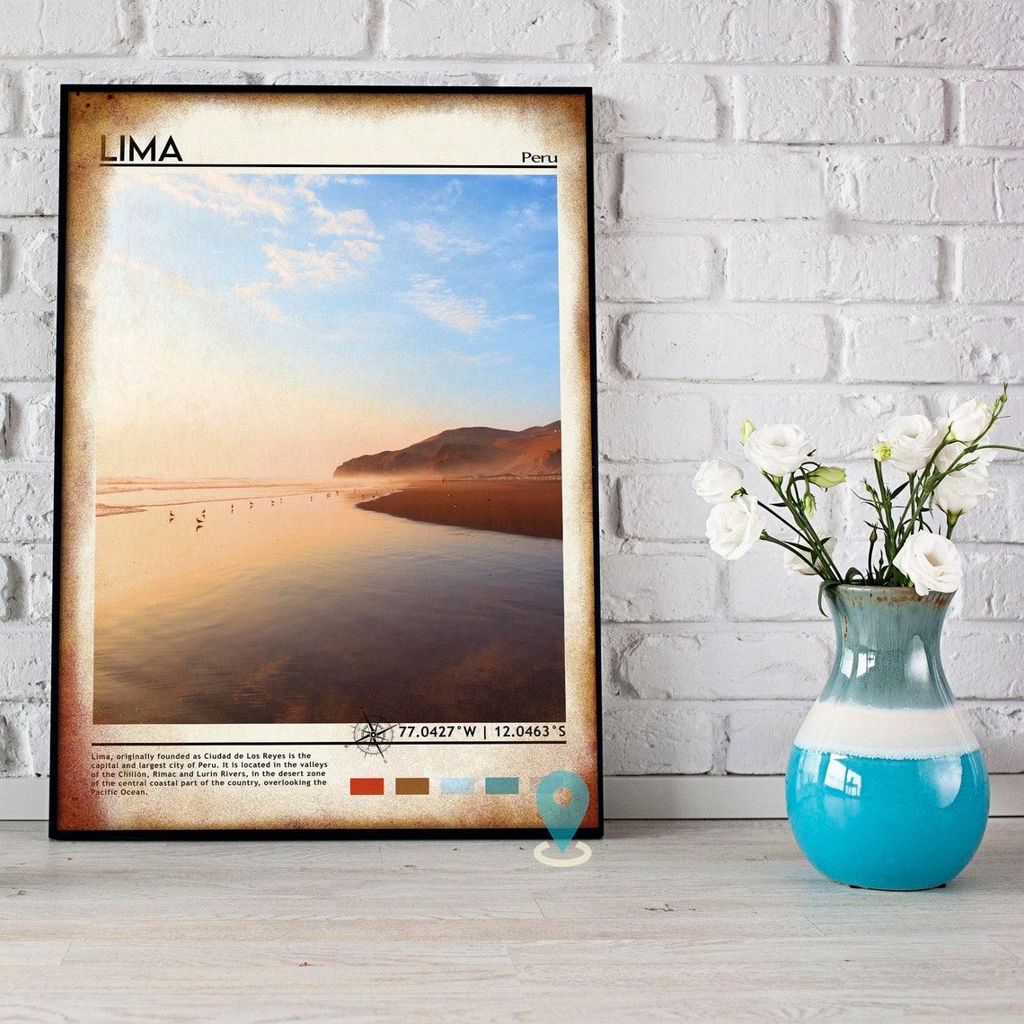 Lima Peru Pacific Beach Golden Sunset Waves Calm Travel Poster - Image 5