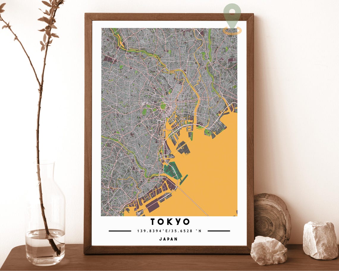 Tokyo Japan City Map Art Poster Grey Blue Modern Travel Decor - Image 5