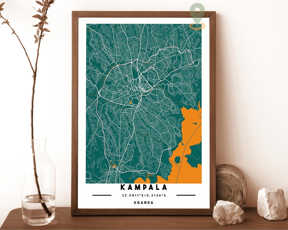 Kampala Uganda City Street Map Dark Orange Poster Wall Decor - Image 4