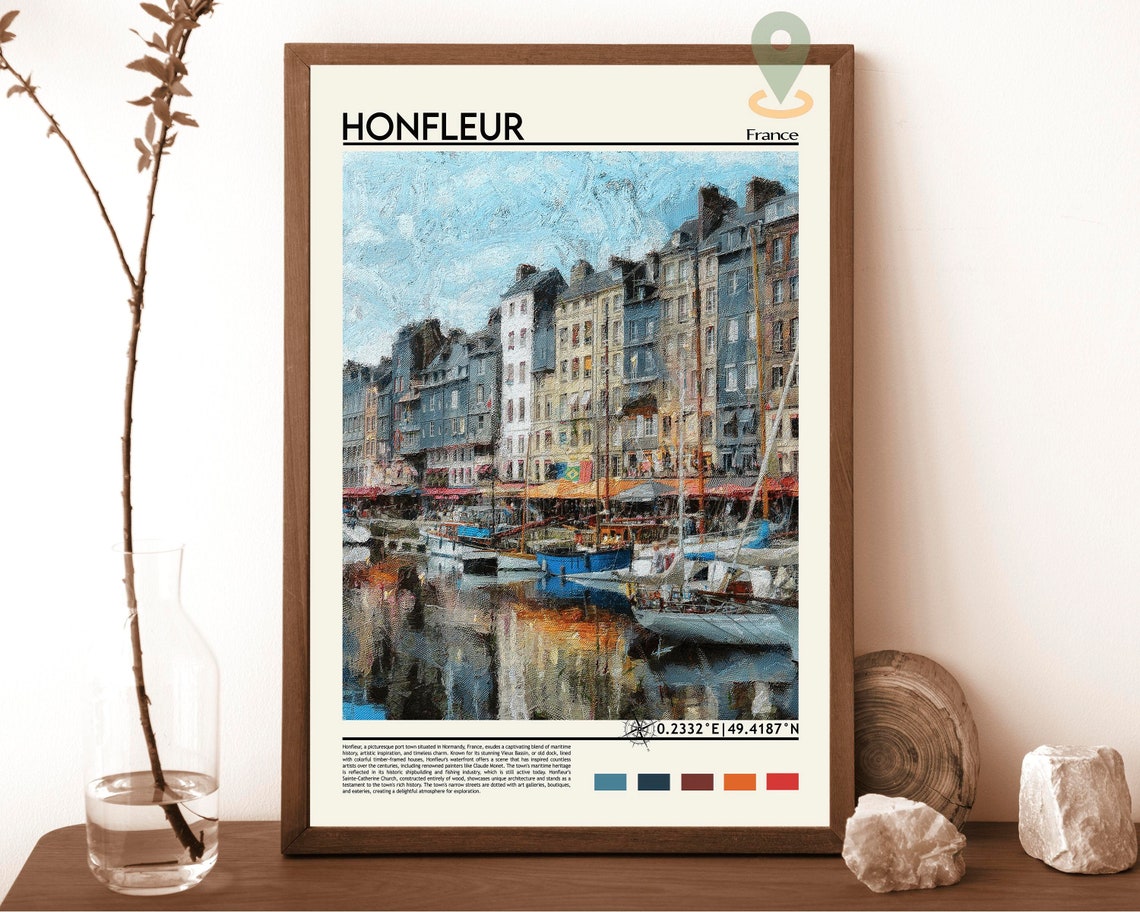 Honfleur France Charming Old Harbor Sailboats Waterfront Art Poster
