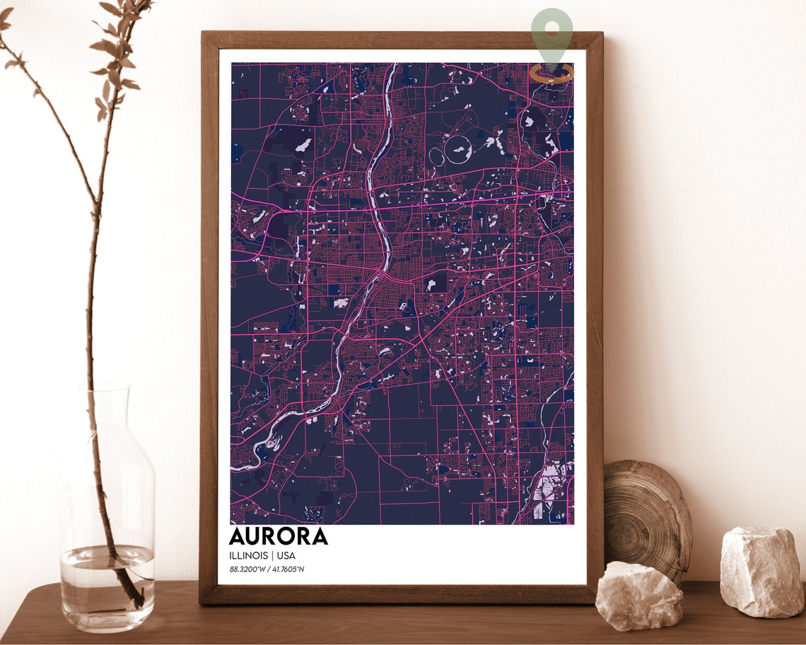 Aurora Illinois City Map Navy Golden River Street Grid Poster - Image 6