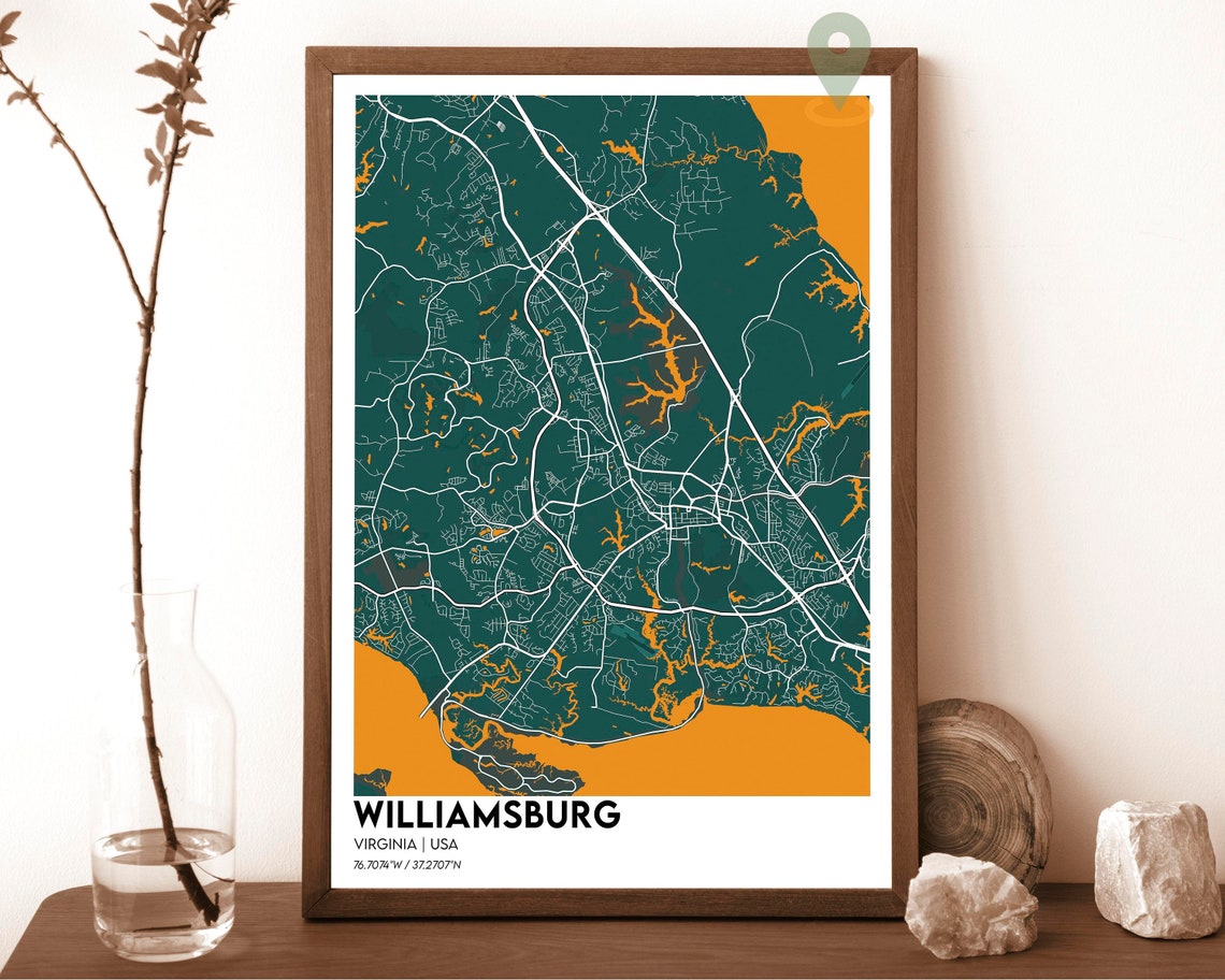 Williamsburg Virginia Dark Midnight Blue Modern City Map Poster - Image 4