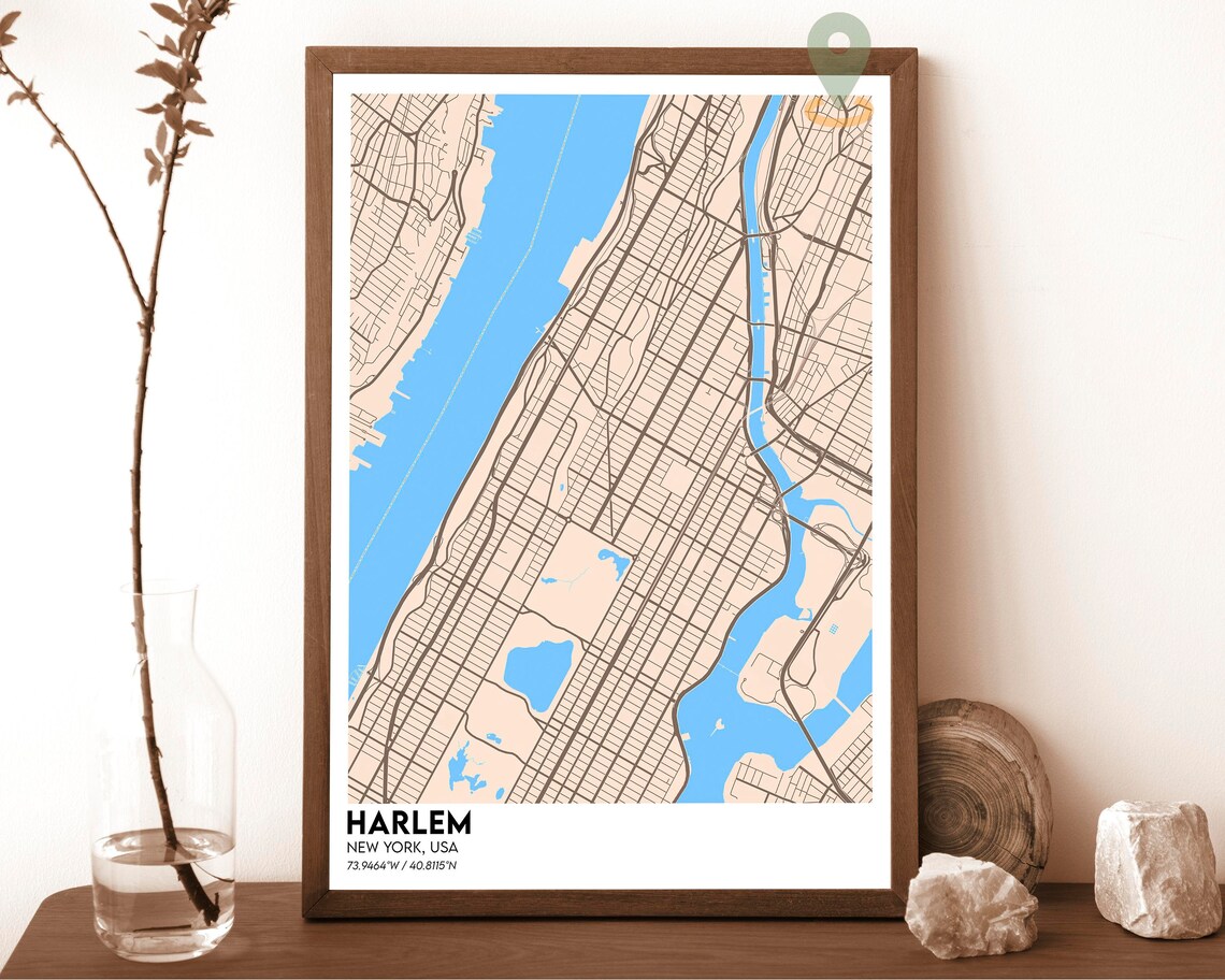 Harlem New York City Map Navy Gold Street Grid Travel Poster - Image 5