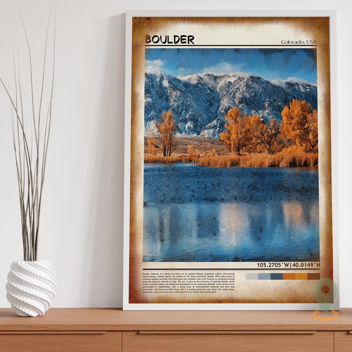 Boulder Colorado Snowy Mountain Lake Autumn Reflection Poster - Image 3