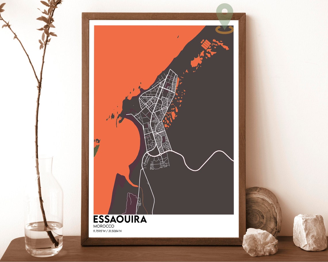 Essaouira Morocco Vintage Tan Retro Style Old City Map Poster - Image 4
