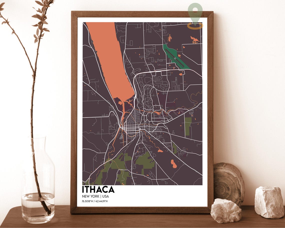 Ithaca New York Dark Cyan Modern Minimalist City Street Map Wall Art - Image 4