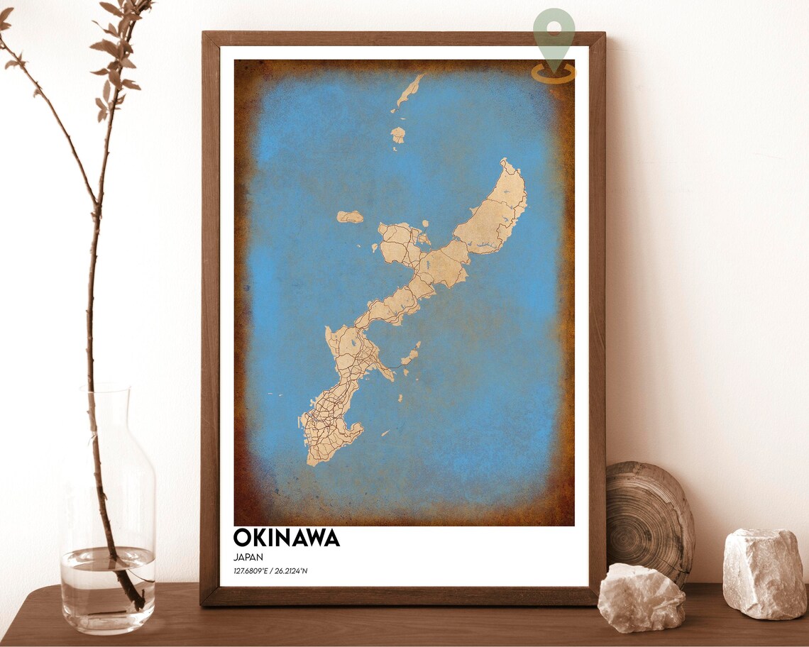 Okinawa Japan Purple Peach Island Chain Street Map Art Poster - Image 2