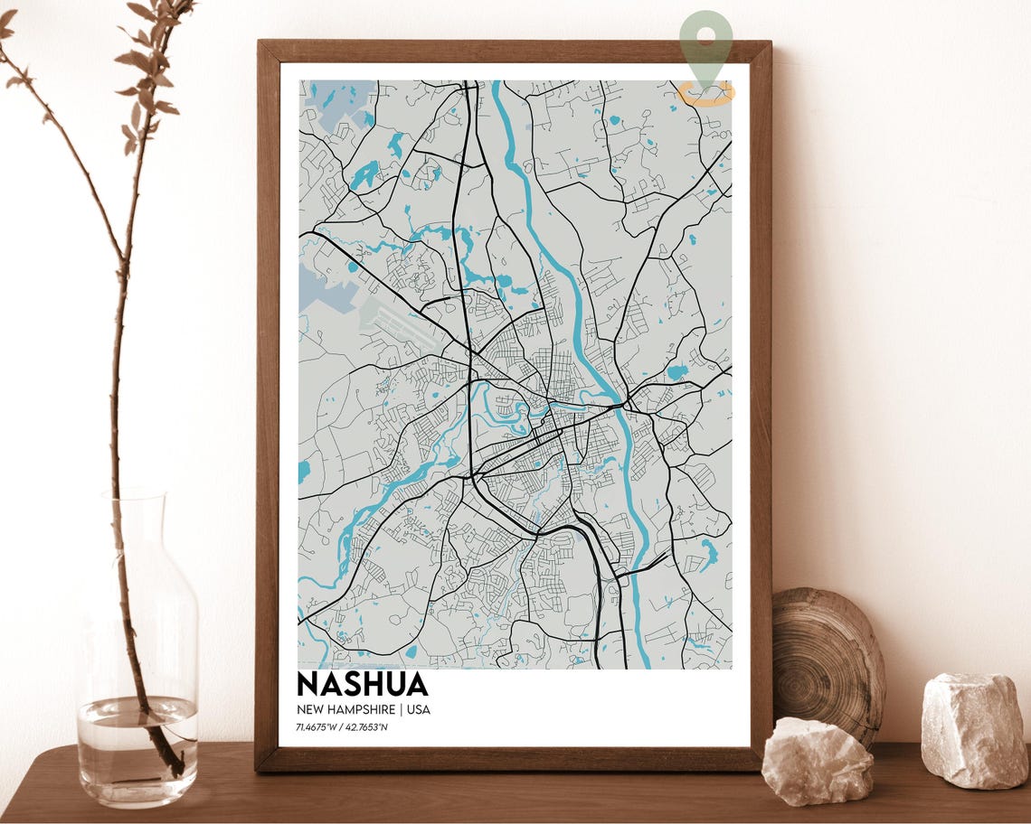 Nashua New Hampshire Bold Crimson Red Modern City Map Art Poster - Image 2