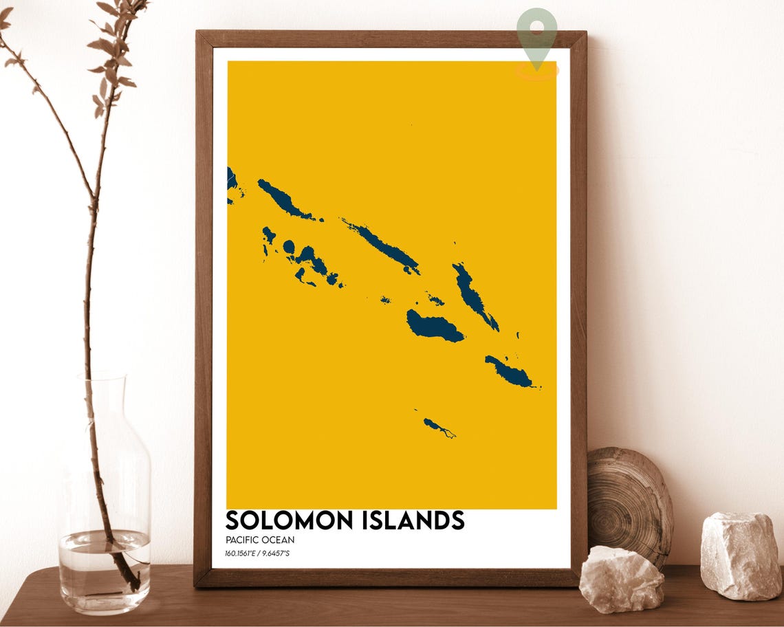 Solomon Islands Pacific Archipelago Navy on Cyan Graphic Poster - Image 2