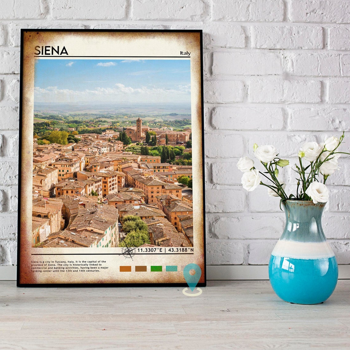 Siena Italy Tuscan Rooftops Medieval Town Skyline Vintage Poster - Image 5