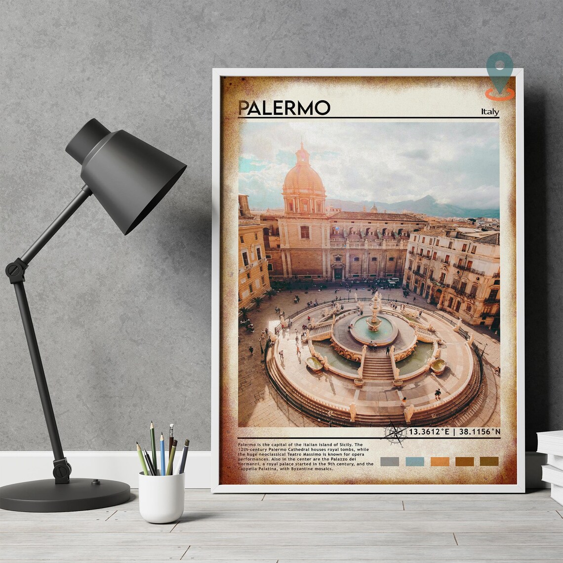 Palermo Italy Sicily Pretoria Fountain Travel Poster City View - Image 5
