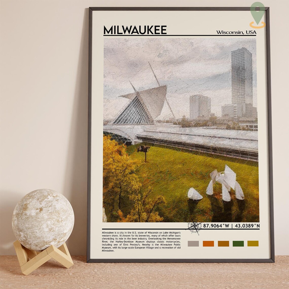 Milwaukee Wisconsin Art Museum Cityscape Lakefront Travel Poster - Image 3