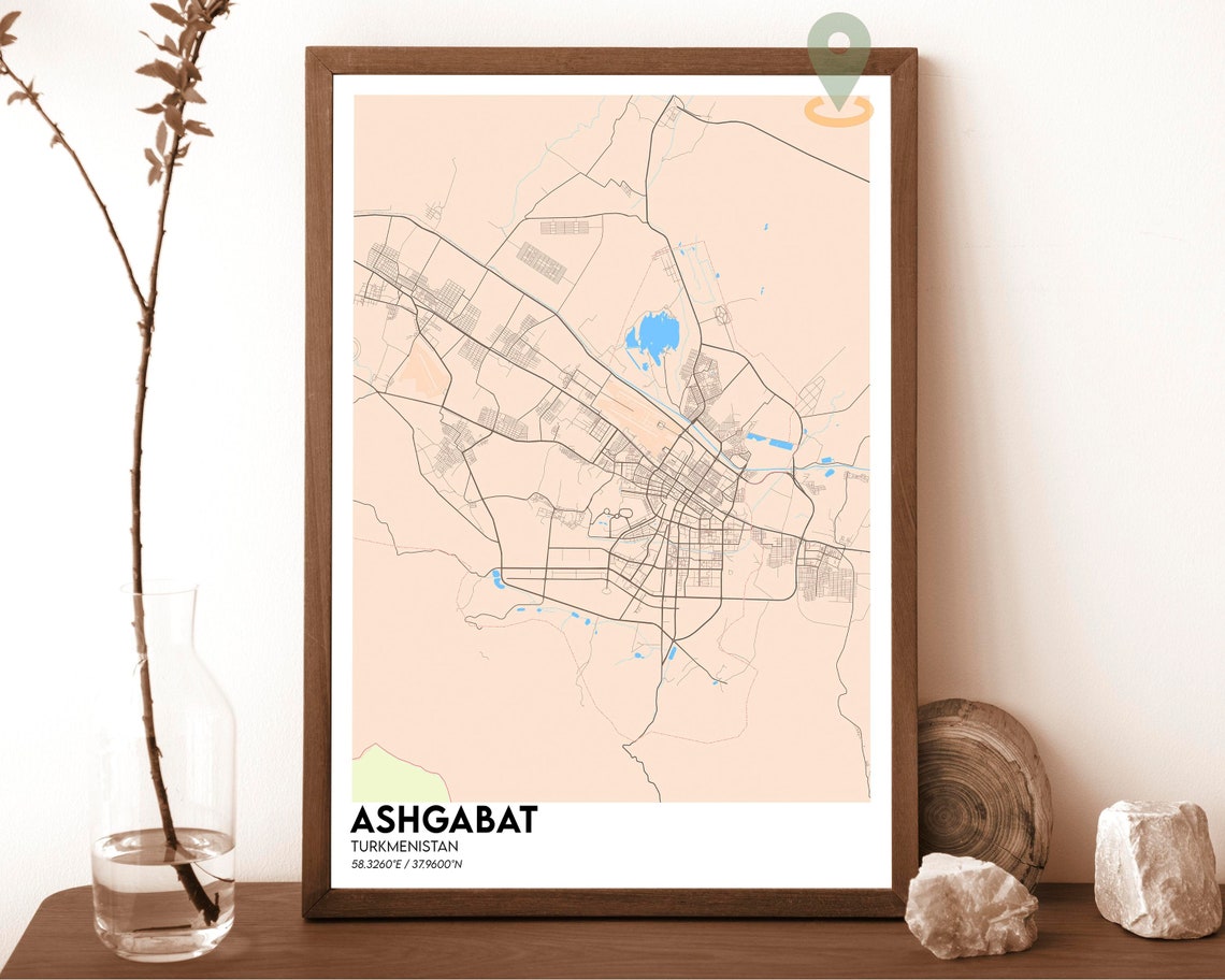 Ashgabat Turkmenistan Modern Dark Navy City Street Map Poster - Image 4