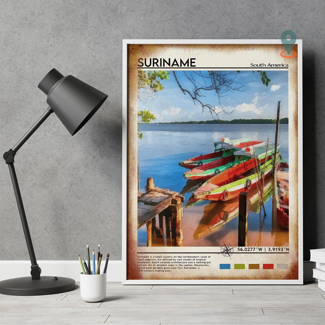 Suriname South America Colorful Tropical River Boats Coastal Poster - Image 5