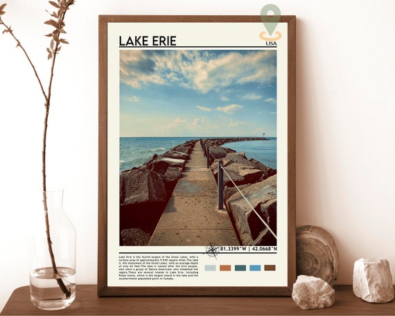 Great Lakes Print Lake Erie Art Lake Erie Poster Lake Erie Photo Lake Erie Lake Erie Painting Lake Erie Poster Vintage Poster