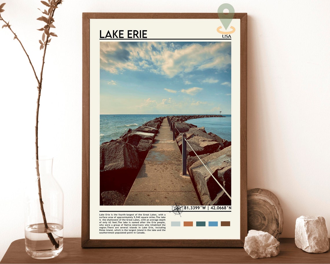 Great Lakes Print Lake Erie Art Lake Erie Poster Lake Erie Photo Lake Erie Lake Erie Painting Lake Erie Poster Vintage Poster