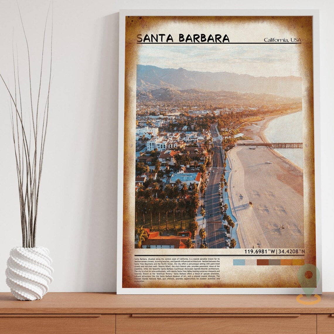 Santa Barbara California Beach Aerial Sunset Coastline Photo Poster - Image 3