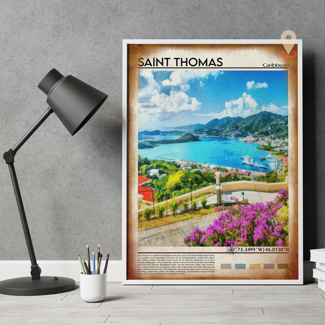 Saint Thomas Caribbean Turquoise Bay Harbor Bougainvillea Poster - Image 4
