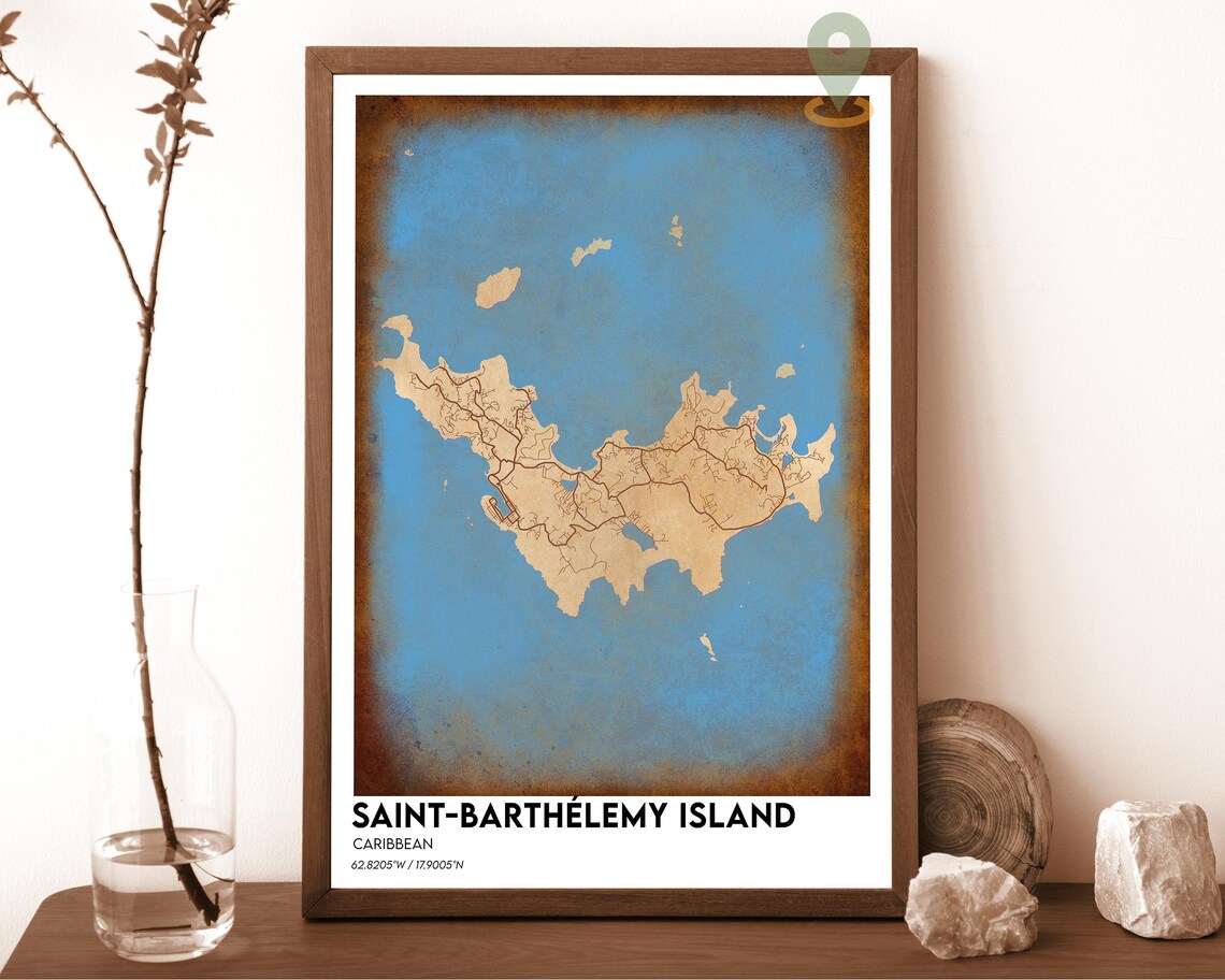 Saint Barthelemy Island Caribbean Sea Map Modern Travel Poster - Image 3