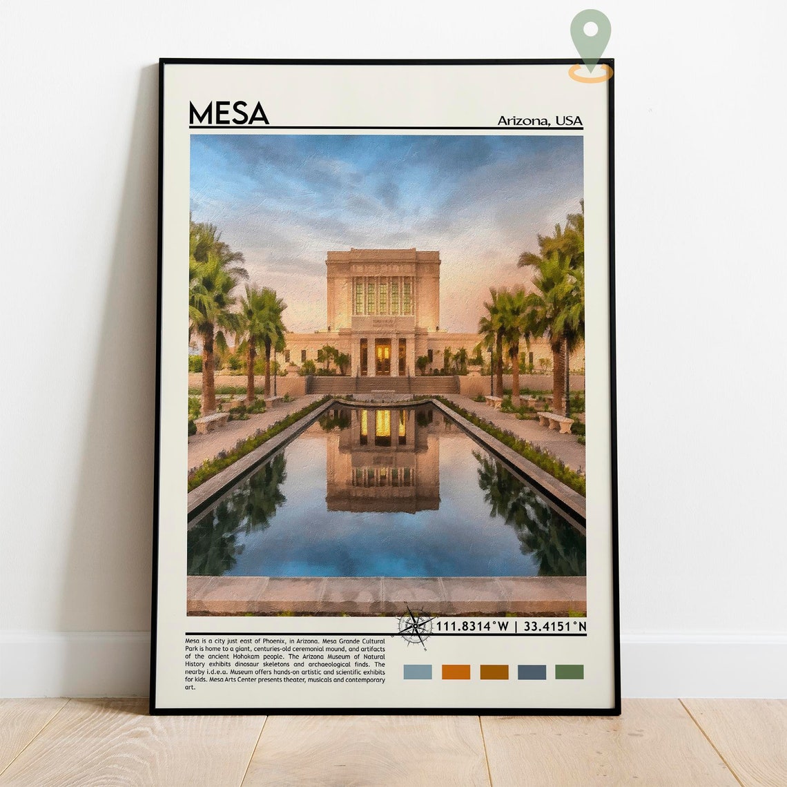 Mesa Arizona Temple Reflecting Pool Sunset Desert Oasis Poster - Image 2