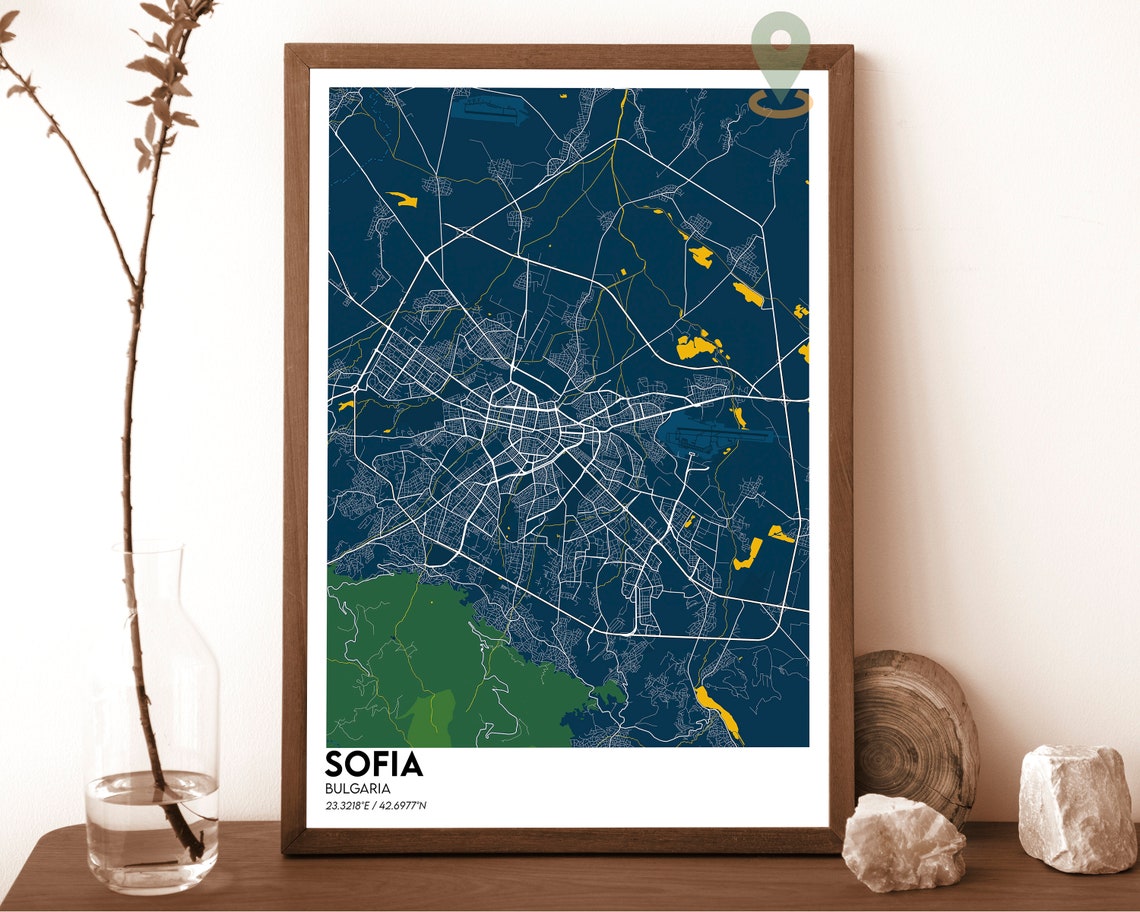Sofia Bulgaria Midnight Navy Pink Street Map Minimalist City Poster - Image 2