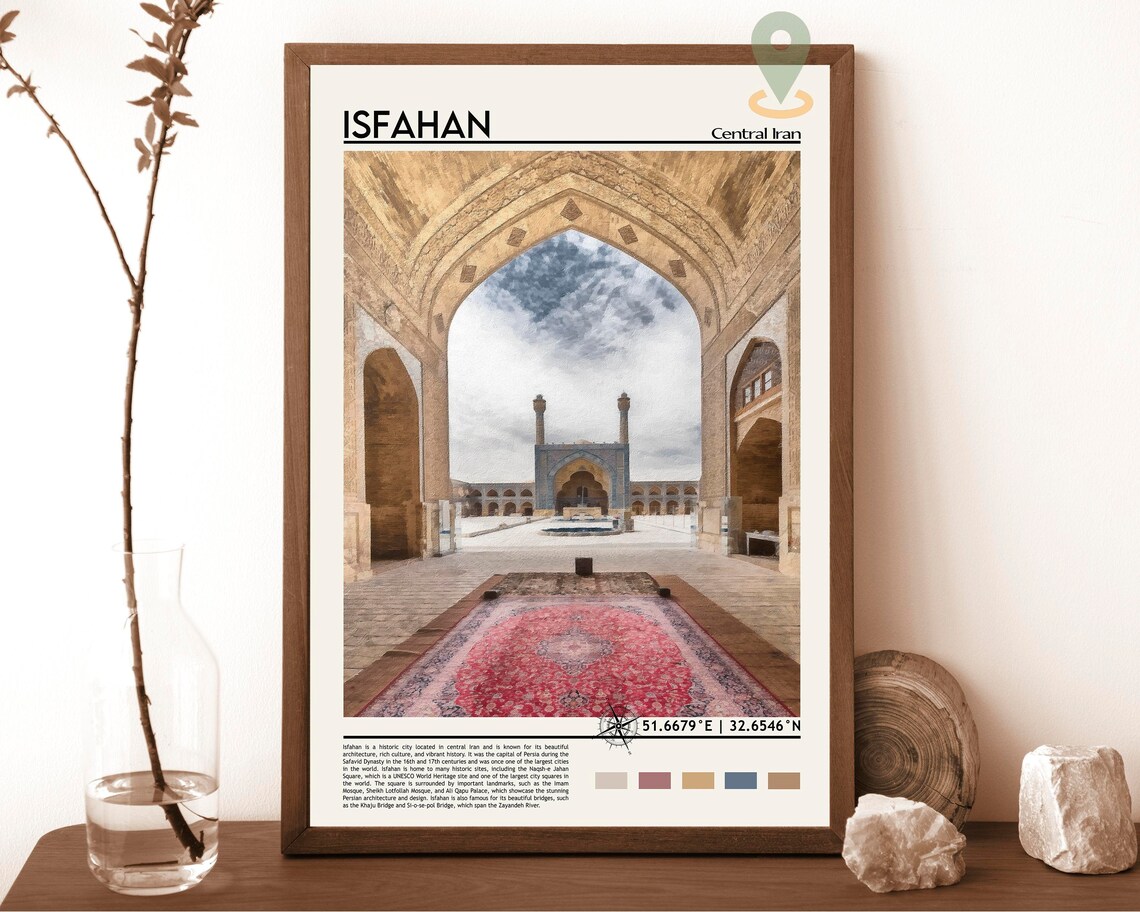 Isfahan Iran Mosque Courtyard Grand Archway Travel Art Poster