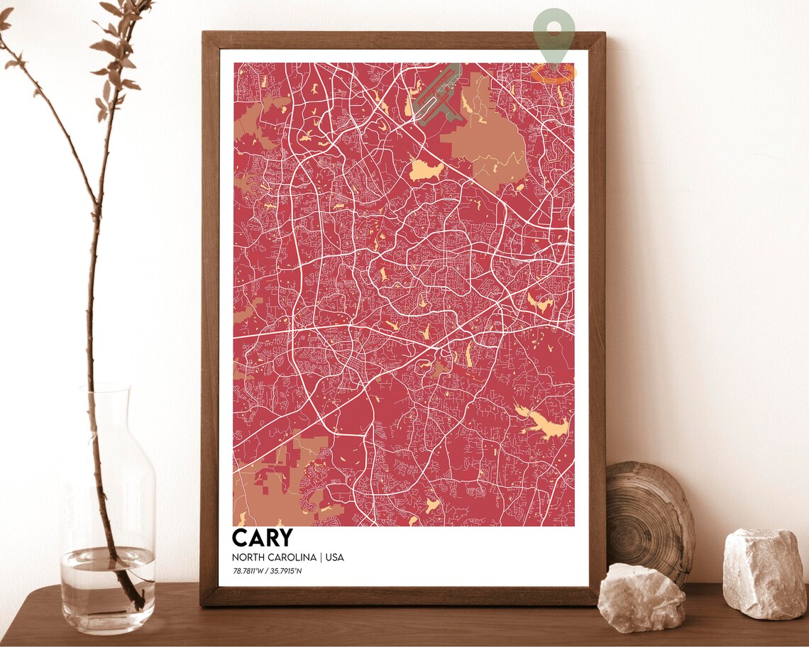 Cary North Carolina City Map Poster Minimalist Navy Street Art - Image 2