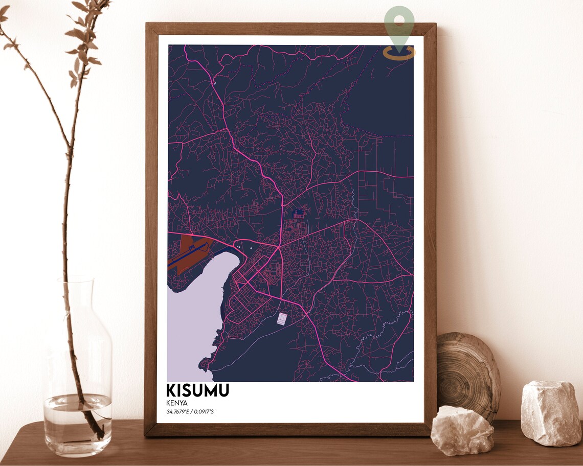 Kisumu Kenya City Street Map Minimalist Black Blue Urban Art Poster - Image 6