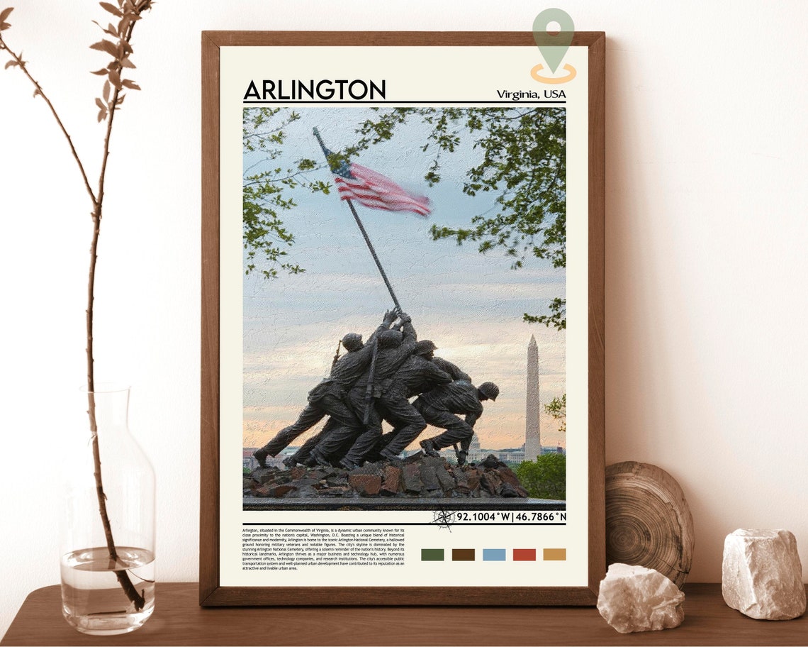 Arlington Virginia Marine Corps Memorial Flag Sunset Travel Poster