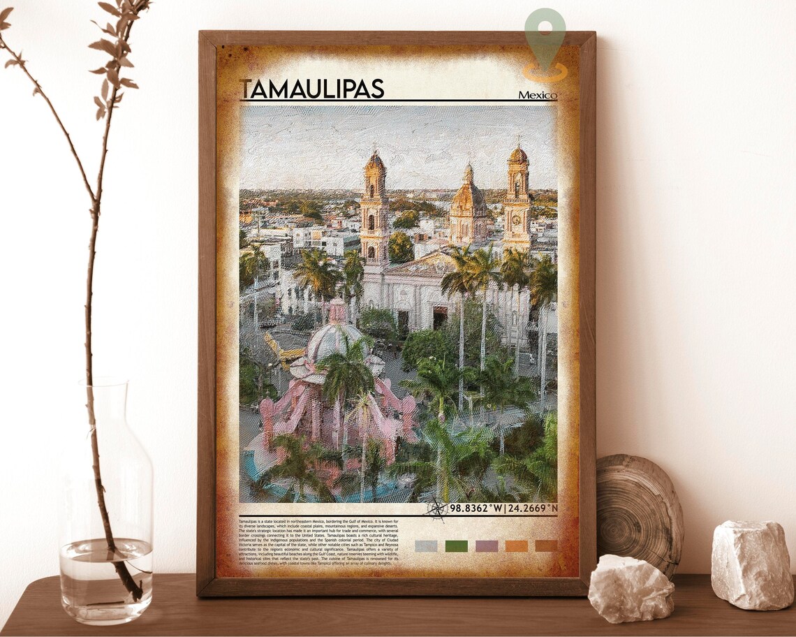 Tamaulipas Mexico Cathedral Plaza Colonial Town View Travel Poster - Image 6