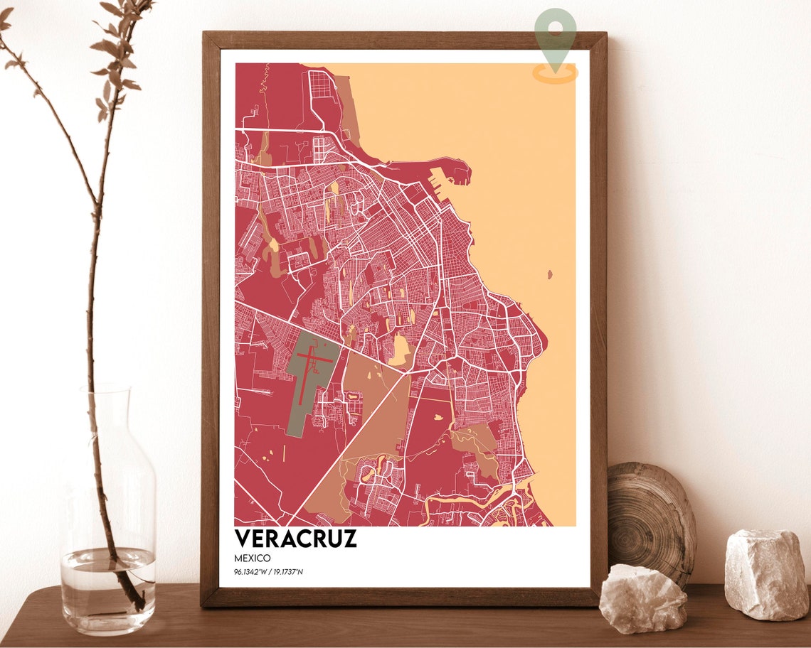 Veracruz Mexico Emerald Green Coastal Street Map Coordinates Poster - Image 3