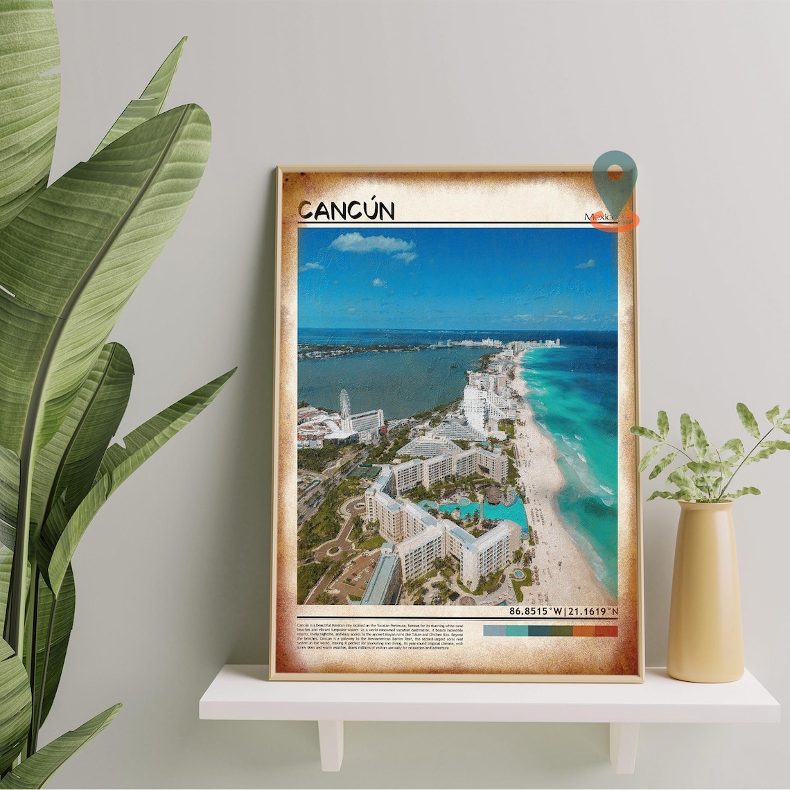 Cancun Mexico Aerial View Beach Resort Coastline Travel Poster - Image 4
