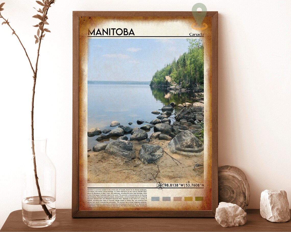 Manitoba Canada Tranquil Rocky Lakeshore Nature Scene Poster - Image 6