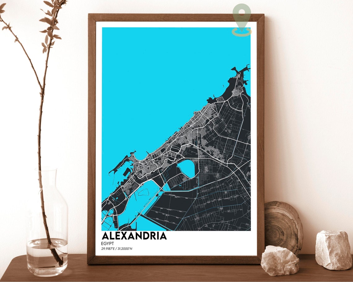 Alexandria Egypt Coastal Peach Glow Night City Street Map Poster - Image 2