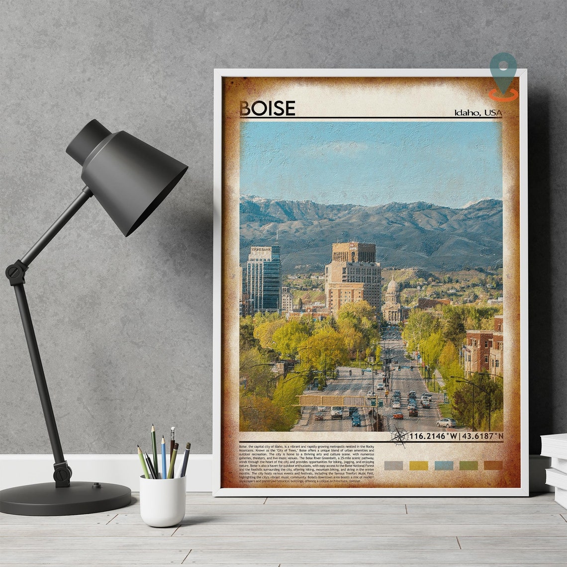 Boise Idaho Downtown Skyline Mountain Backdrop City Travel Poster - Image 4