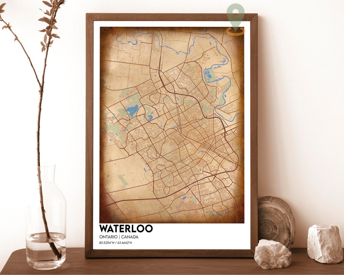 Waterloo Ontario Canada City Map Poster Red Modern Minimalist Art - Image 2
