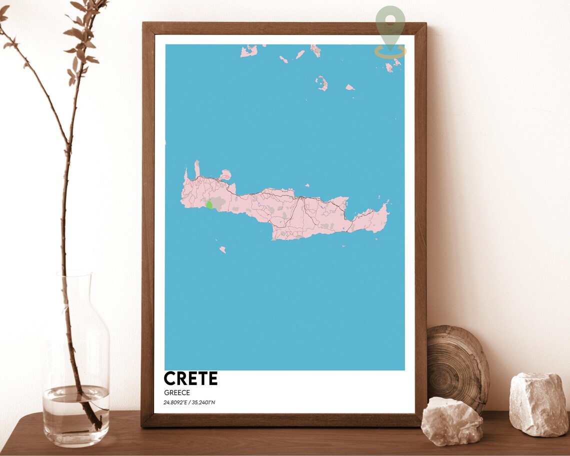 Crete Greece Minimalist Island Map Art Cyan Dark Modern Wall Decor Poster - Image 4