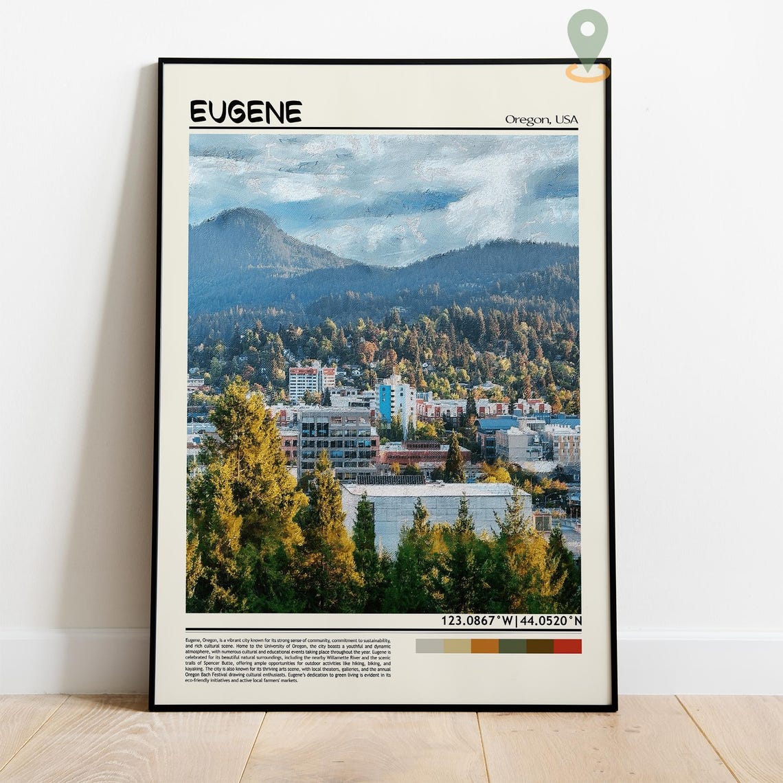 Eugene Oregon Emerald Hills Downtown Cityscape Travel Poster - Image 4
